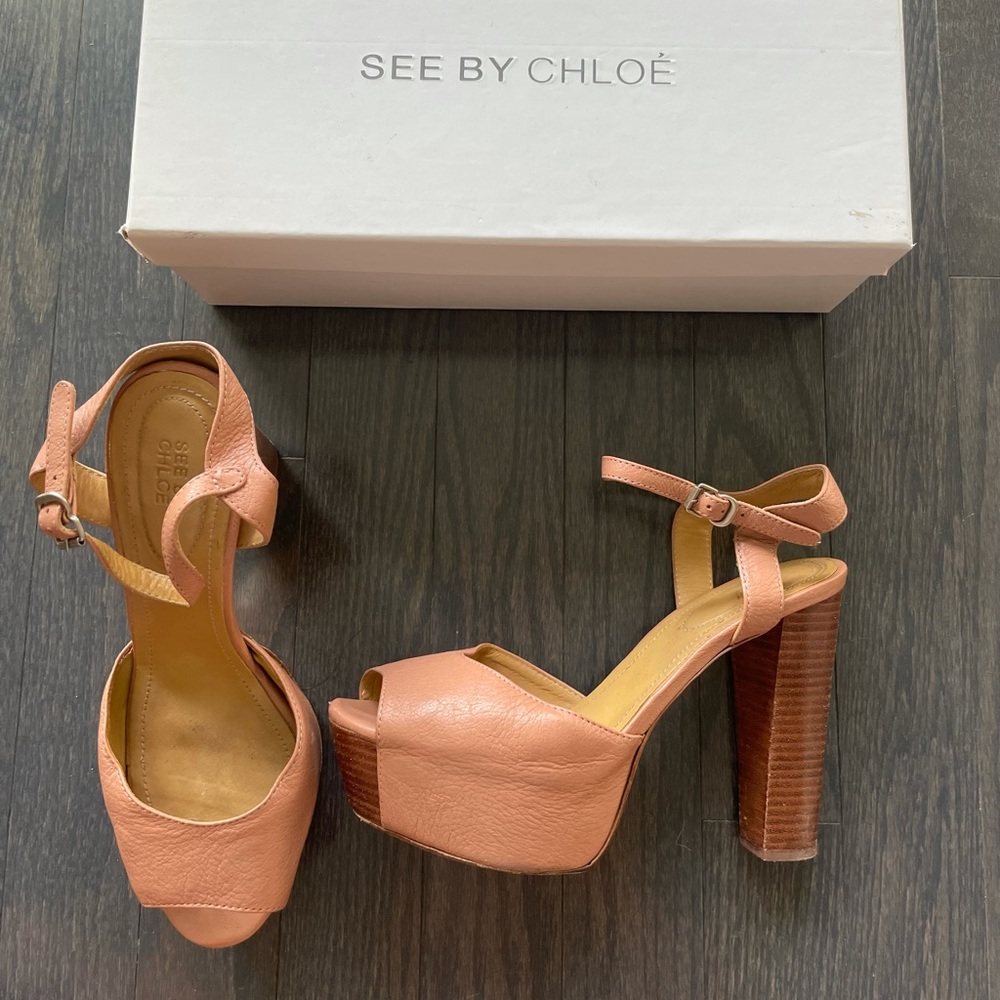 See By Chloé Light Pink Chunky Block Sandals EU 37